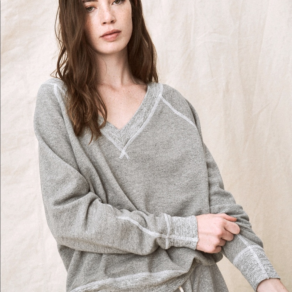 The Great V-Neck Sweatshirt in Varsity Grey